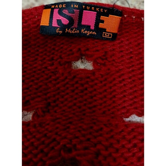 Isle by Melis Kozan Red Open Knit Distressed Sweater Women’s M Avant Garde Boho - Picture 7 of 8